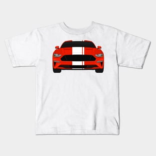 Mustang GT Race-Red + White Stripes Kids T-Shirt